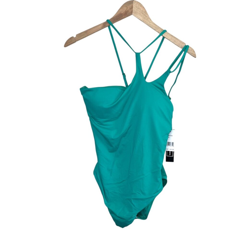 La Blanca Womens Strappy One Shoulder One Piece Swimsuit 12 Emerald